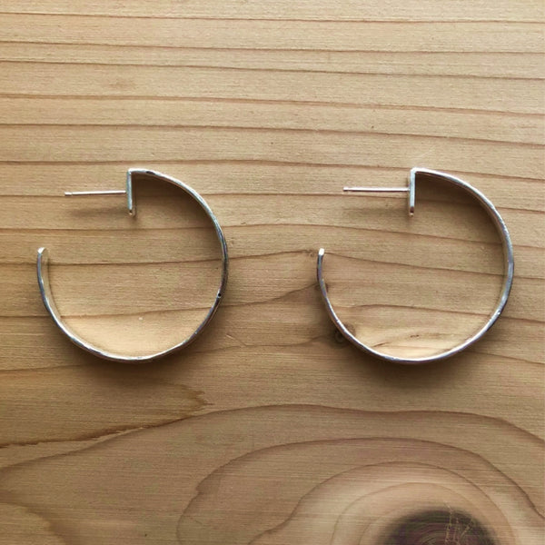 Handmade, large, unisex, sterling silver hoop earrings with etched starfield pattern. Unique designs for men and women by Jason Burton Designs jewelry.