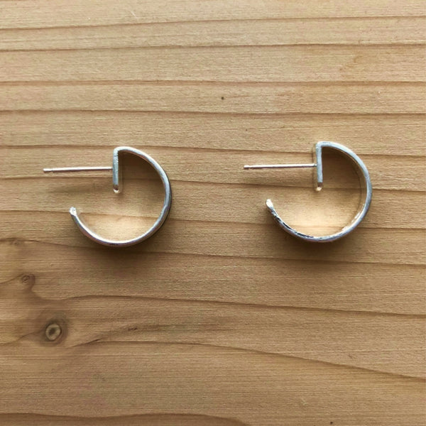 Handmade, small, unisex, sterling silver hoop earrings with etched starfield pattern. Unique designs for men and women by Jason Burton Designs jewelry.