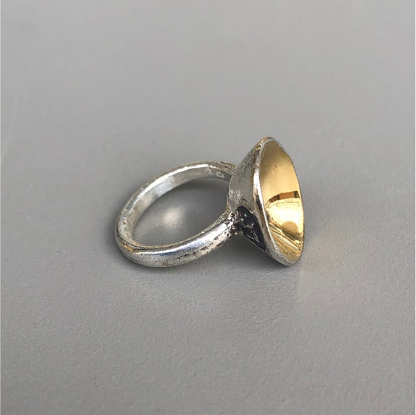 Ner Tamid ring: Small, handmade, unisex good luck ring inspired by Jewish spiritual tradition. Sterling silver with 14k yellow gold accents. Jason Burton designs jewelry for women and men.