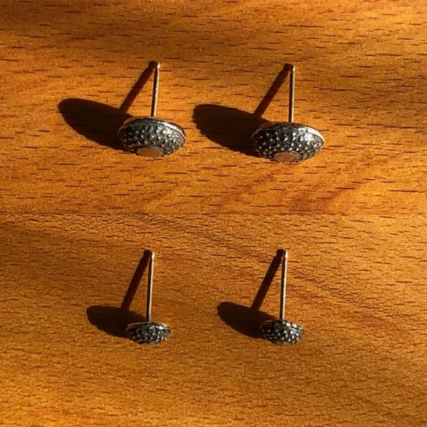 Handmade, unisex, sterling silver stud earrings featuring beautiful etched patterns and textures. Jason Burton designs jewelry for women and men.