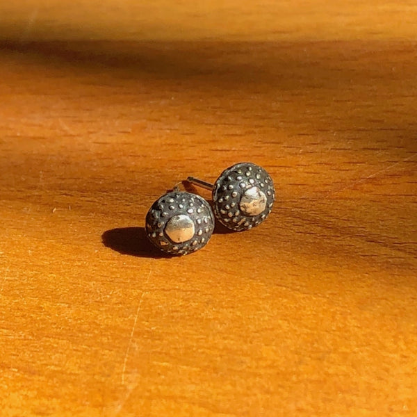 Handmade, unisex, sterling silver stud earrings featuring beautiful etched patterns and textures. Jason Burton designs jewelry for women and men.