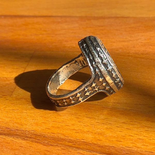 Chunky, handmade, unisex, sterling silver Torus ring with etched pattern. Unique design for men or women by Jason Burton Designs jewelry.